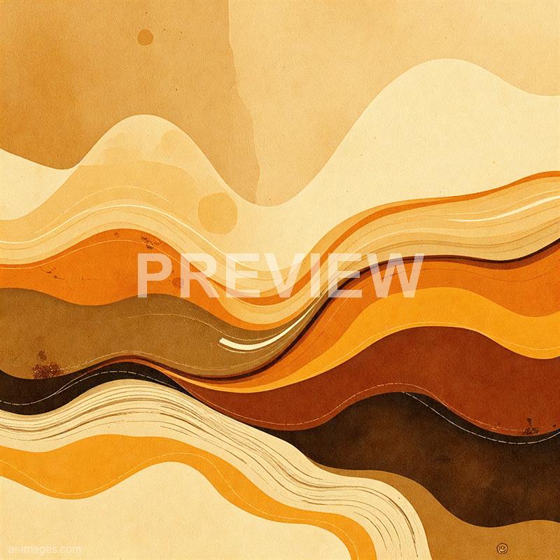 The image features an abstract design composed of flowing, layered curves in warm earthy tones such as beige, orange, brown, and cream. The shapes resemble stylized topographic lines or geological strata, with some areas having subtle textures and small specks that add depth to the composition. The overall aesthetic is organic and dynamic, evoking a sense of movement and natural formations.